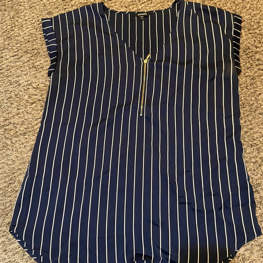 Express Navy Pinstripe Sleeveless Zip Blouse